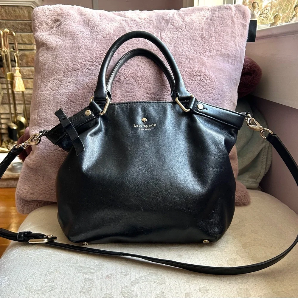Kate Spade Black Leather Carry-all Shoulder Satchel/Crossbody Bag